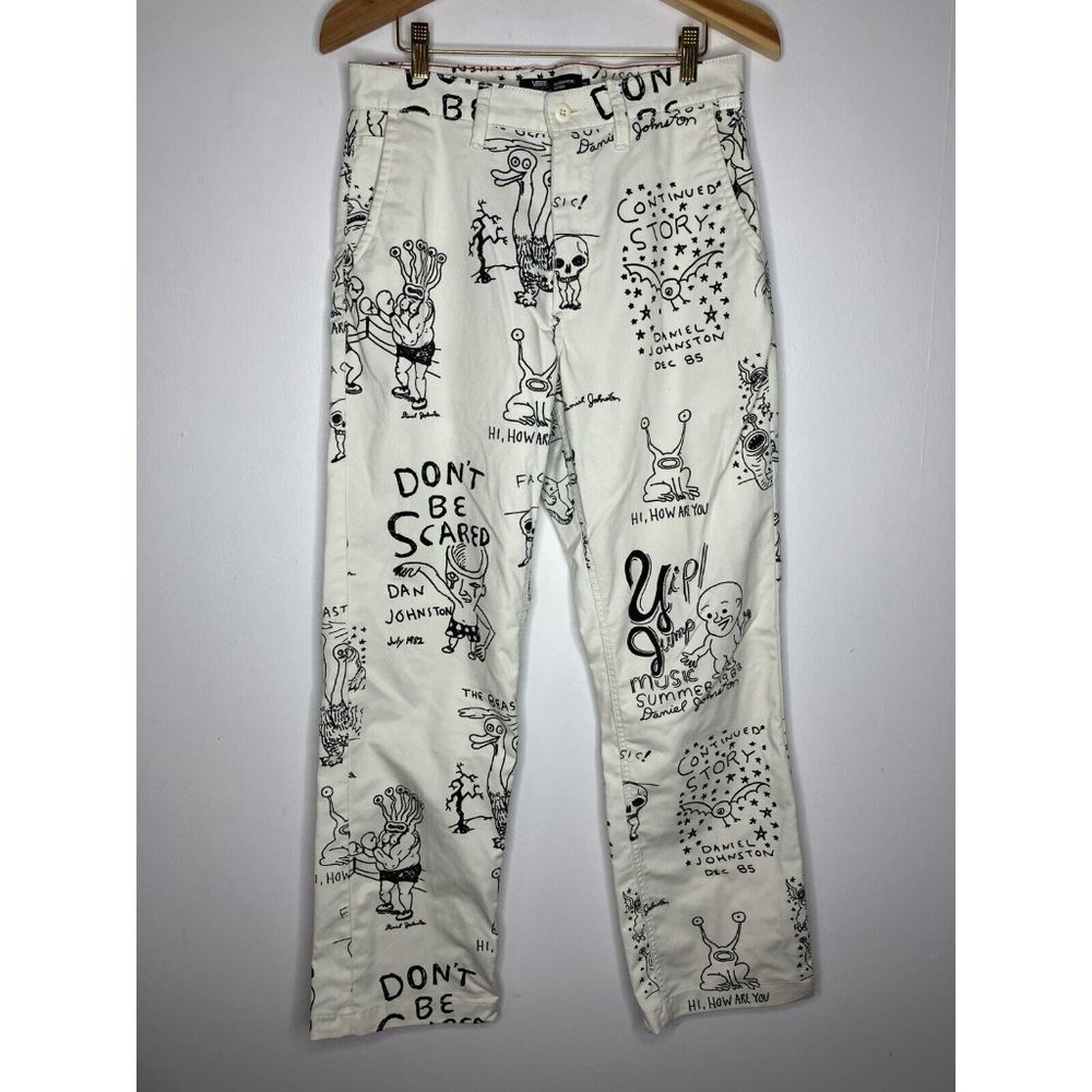 Vans Authentic Chino Loose Fit Pants Daniel Johnston Art White Black Size 29